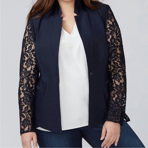 Lane Bryant Lace Detail Blue Blazer EUC Size 22 - Picture 5 of 7